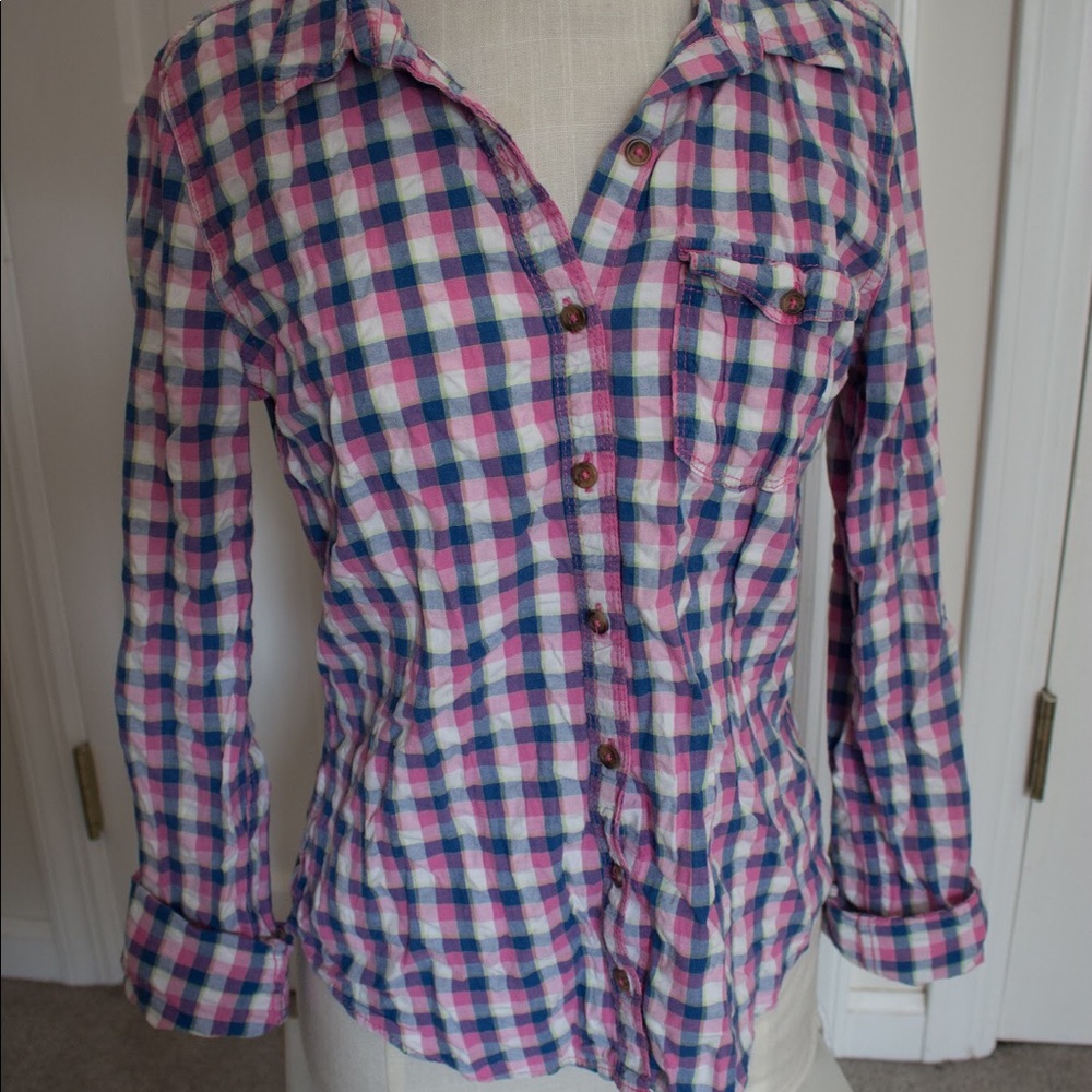 Plaid Button-down Flannel (pink/blue)